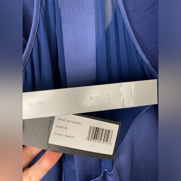 🏷️ NWT Halston Heritage Mesh Back V-Neck Satin Slip Evening Gown - Picture 11 of 13